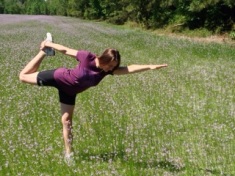 Virginia (Ginger Hill), Yoga Instructor, in modified Natarajasana, JAX-Balwin Trail, 2016
